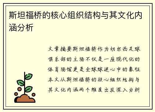 斯坦福桥的核心组织结构与其文化内涵分析