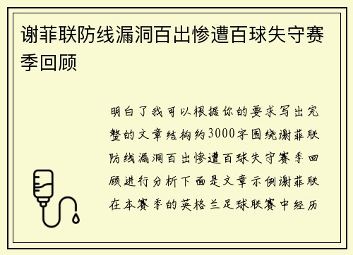 谢菲联防线漏洞百出惨遭百球失守赛季回顾