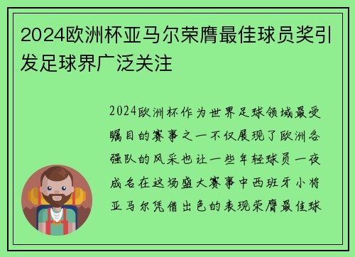 2024欧洲杯亚马尔荣膺最佳球员奖引发足球界广泛关注